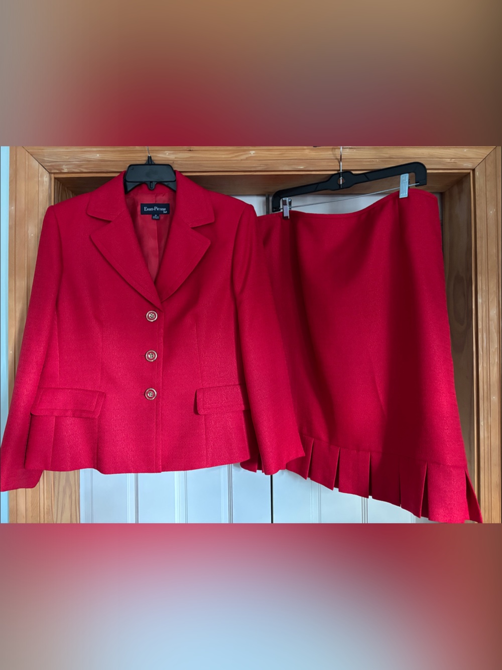 Evan-Picone Vintage Red Pleated Skirt Suit Jacket Set Size 14